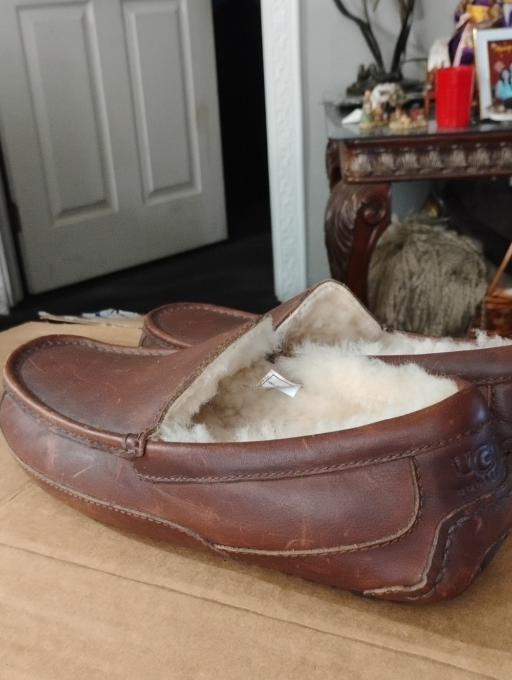 UGG Men’s Ascot Brown Leather Slippers